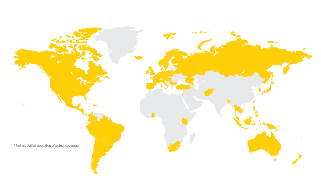 Sprint Global Roaming Coverage as of 1/8/16