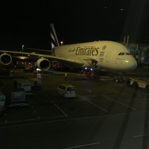 Emirates A380 outside the lounge