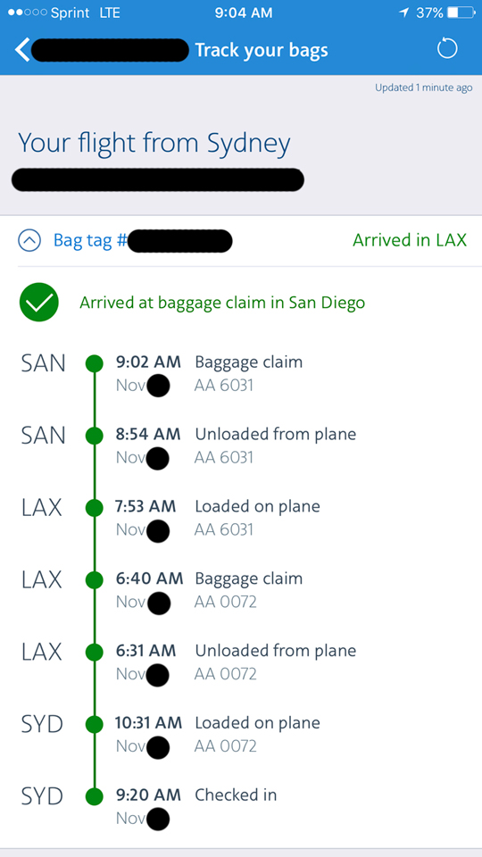 AA Executive Platinum Luggage Tracking Palo Will Travel