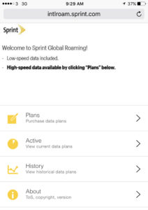Roaming Website (intlroam.sprint.com)