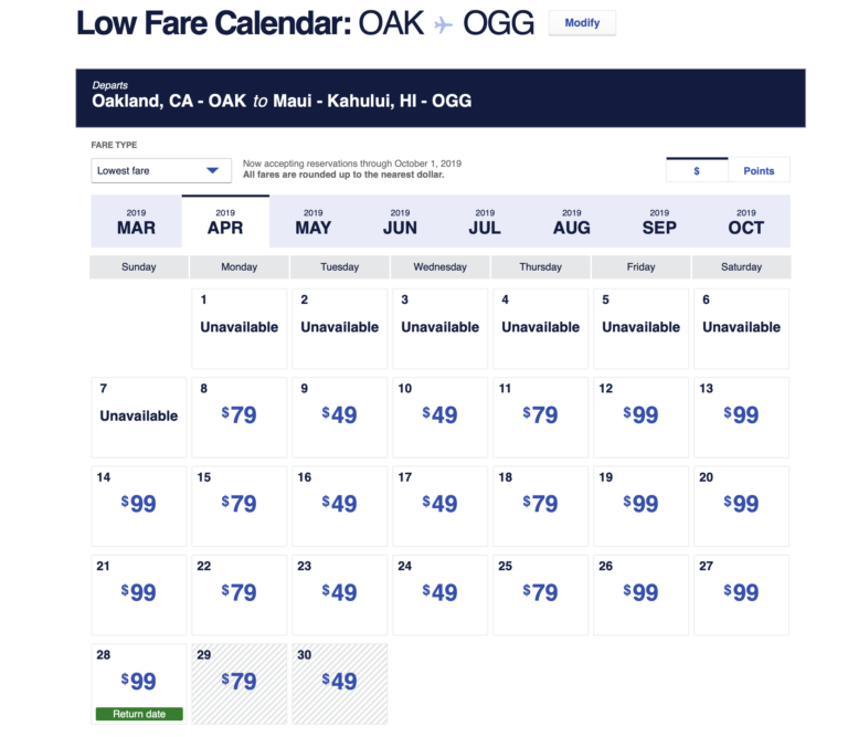 OAK-OGG Fares