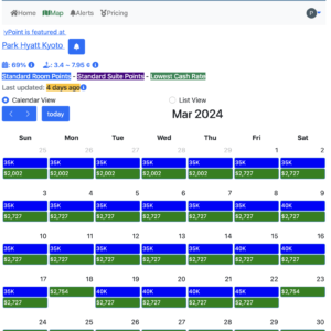 MaxMyPoint Calendar View for Hyatt