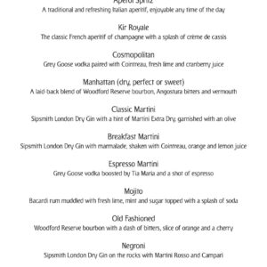 Cocktails Menu