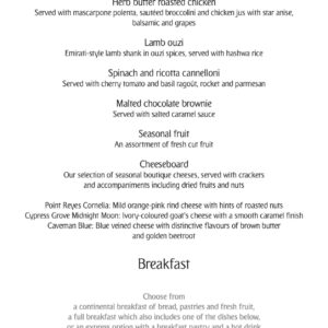 Dinner/Breakfast Menu