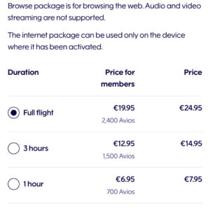 Inflight WiFi Pricing