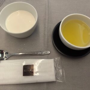 Strawberry agar jelly with white sesame cream